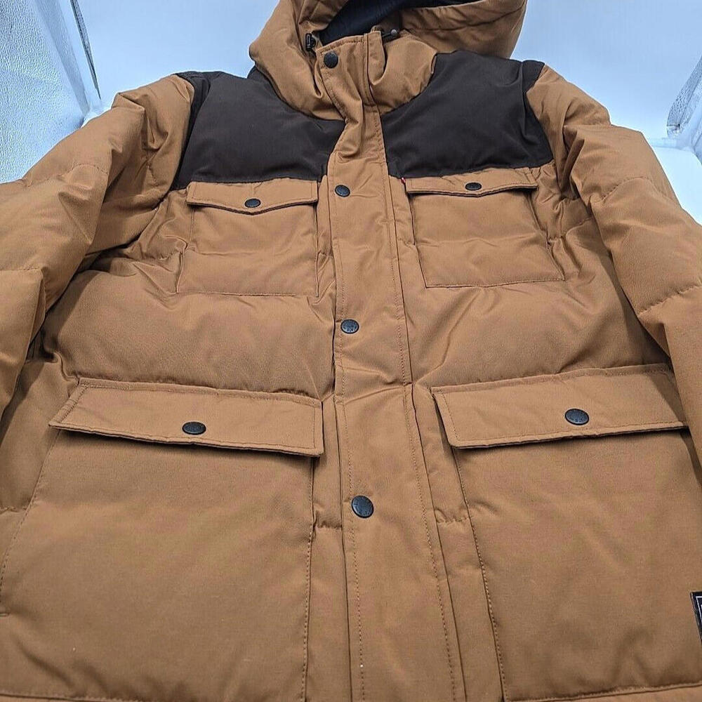 Men's Levi's Quilted Four‎ Pocket Parka Hoody Jacket-Worker Brown-L - Picture 7 of 10